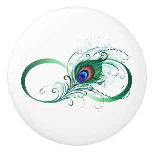 Infinity Symbol with Peacock Feather Ceramic Knob