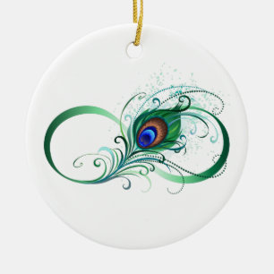 Infinity Symbol with Peacock Feather Ceramic Tree Decoration