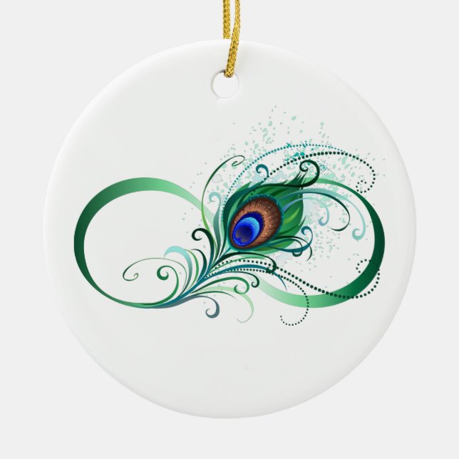 Infinity Symbol with Peacock Feather Ceramic Tree Decoration (Front)