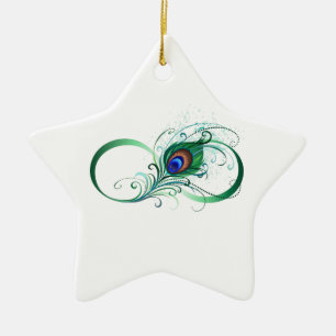 Infinity Symbol with Peacock Feather Ceramic Tree Decoration