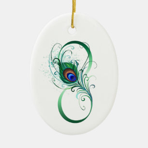 Infinity Symbol with Peacock Feather Ceramic Tree Decoration