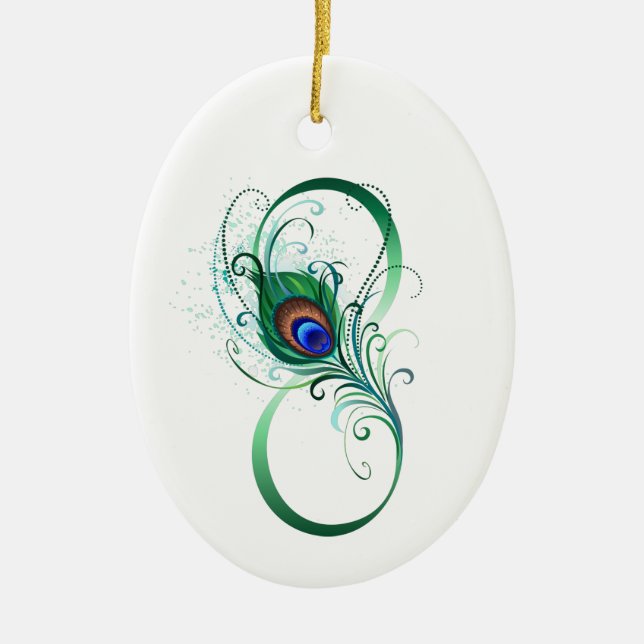 Infinity Symbol with Peacock Feather Ceramic Tree Decoration (Front)