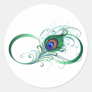 Infinity Symbol with Peacock Feather Classic Round Sticker