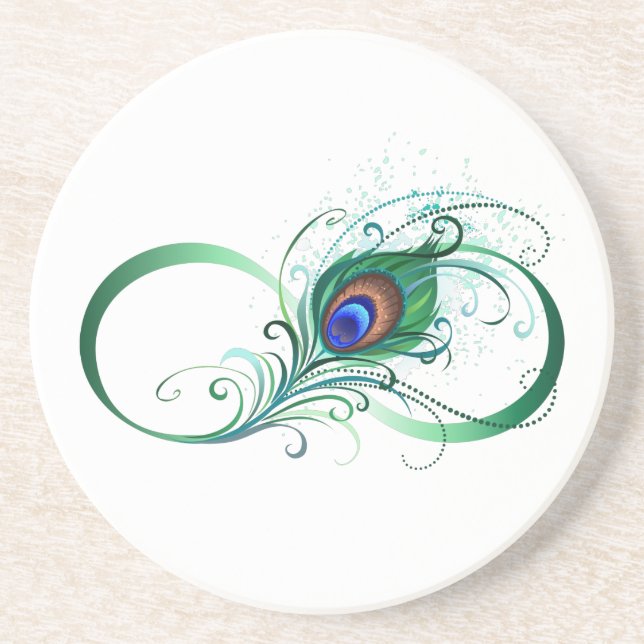 Infinity Symbol with Peacock Feather Coaster (Front)