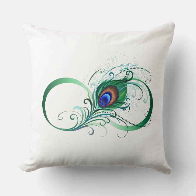 Infinity Symbol with Peacock Feather Cushion (Front)