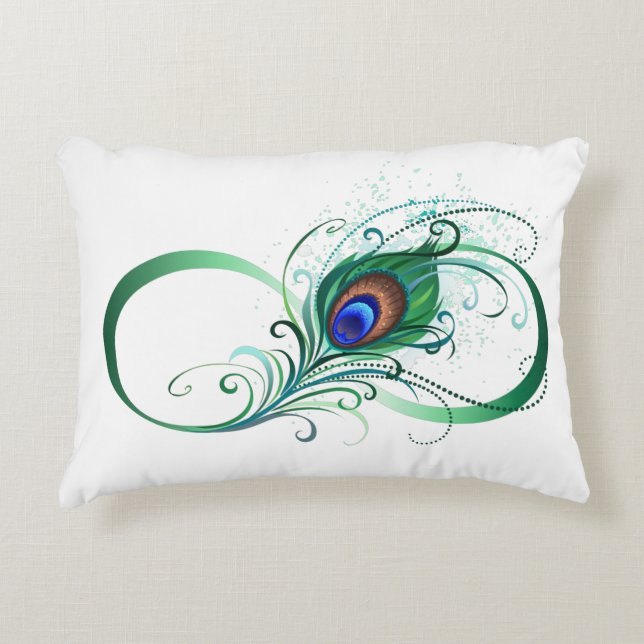 Infinity Symbol with Peacock Feather Decorative Cushion (Front)