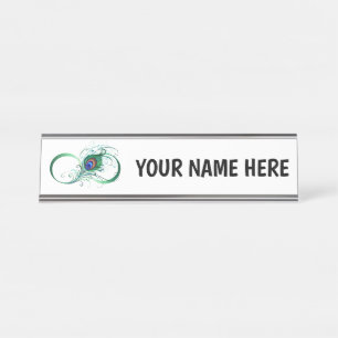 Infinity Symbol with Peacock Feather Desk Name Plate