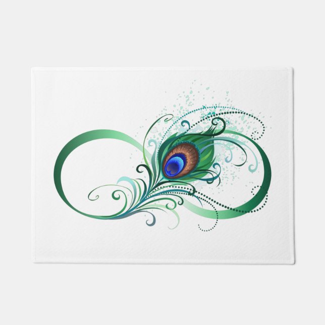 Infinity Symbol with Peacock Feather Doormat (Front)