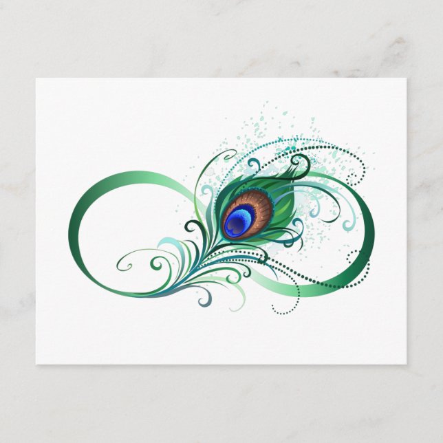 Infinity Symbol with Peacock Feather Enclosure Card (Front)