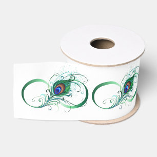 Infinity Symbol with Peacock Feather Grosgrain Ribbon