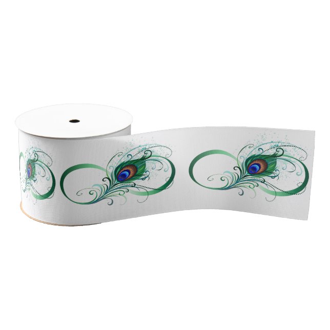 Infinity Symbol with Peacock Feather Grosgrain Ribbon (Spool)