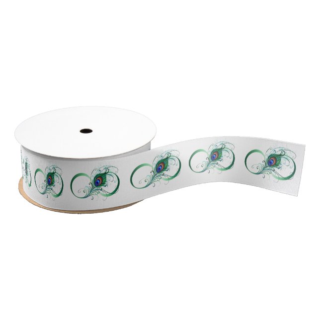 Infinity Symbol with Peacock Feather Grosgrain Ribbon (Spool)
