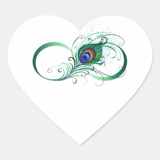 Infinity Symbol with Peacock Feather Heart Sticker (Front)