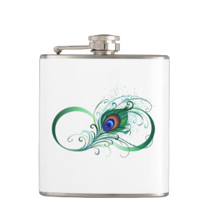 Infinity Symbol with Peacock Feather Hip Flask