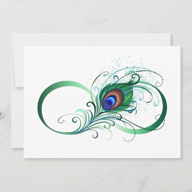 Infinity Symbol with Peacock Feather Holiday Card (Front)