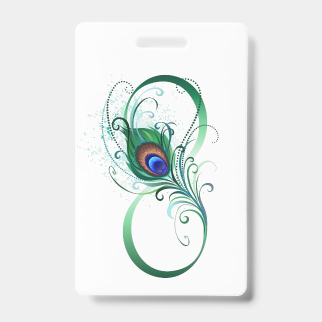 Infinity Symbol with Peacock Feather ID Badge (Front)