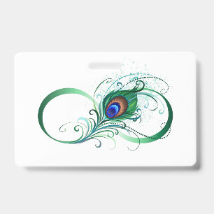 Infinity Symbol with Peacock Feather ID Badge