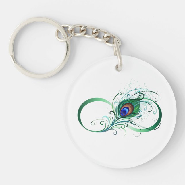 Infinity Symbol with Peacock Feather Key Ring (Front)