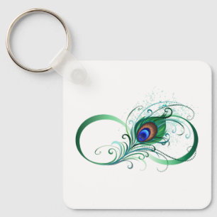 Infinity Symbol with Peacock Feather Key Ring