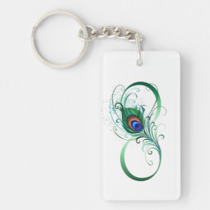 Infinity Symbol with Peacock Feather Key Ring