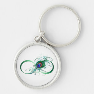 Infinity Symbol with Peacock Feather Key Ring