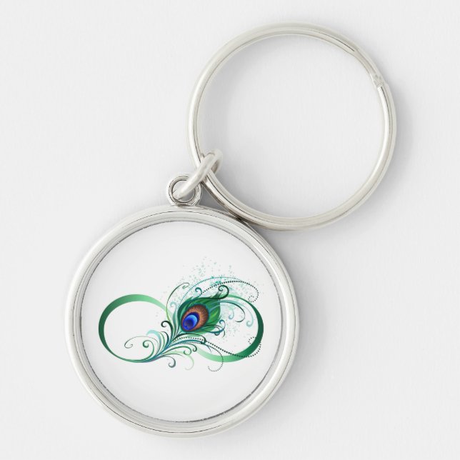 Infinity Symbol with Peacock Feather Key Ring (Front)