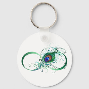 Infinity Symbol with Peacock Feather Key Ring