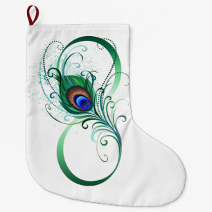 Infinity Symbol with Peacock Feather Large Christmas Stocking