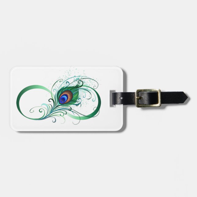 Infinity Symbol with Peacock Feather Luggage Tag (Front Horizontal)