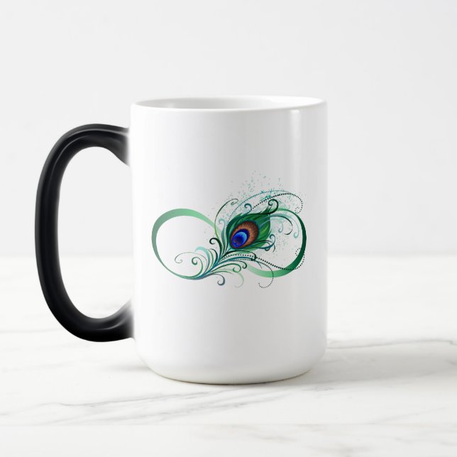 Infinity Symbol with Peacock Feather Magic Mug (Left)