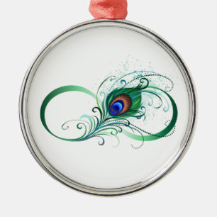 Infinity Symbol with Peacock Feather Metal Tree Decoration