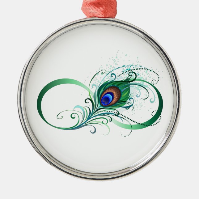 Infinity Symbol with Peacock Feather Metal Tree Decoration (Front)