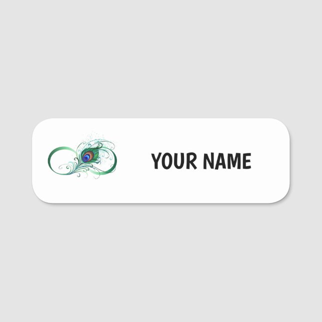 Infinity Symbol with Peacock Feather Name Tag (Front)