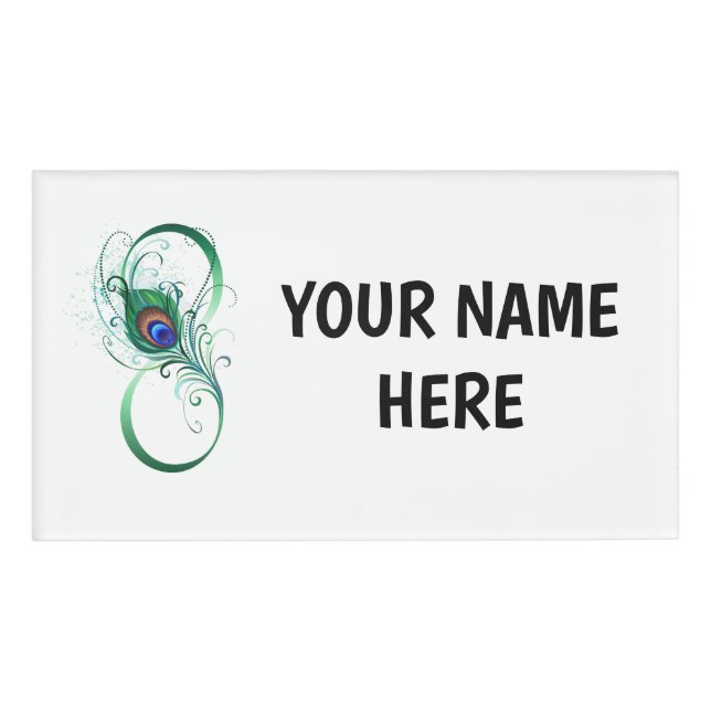 Infinity Symbol with Peacock Feather Name Tag (Front)