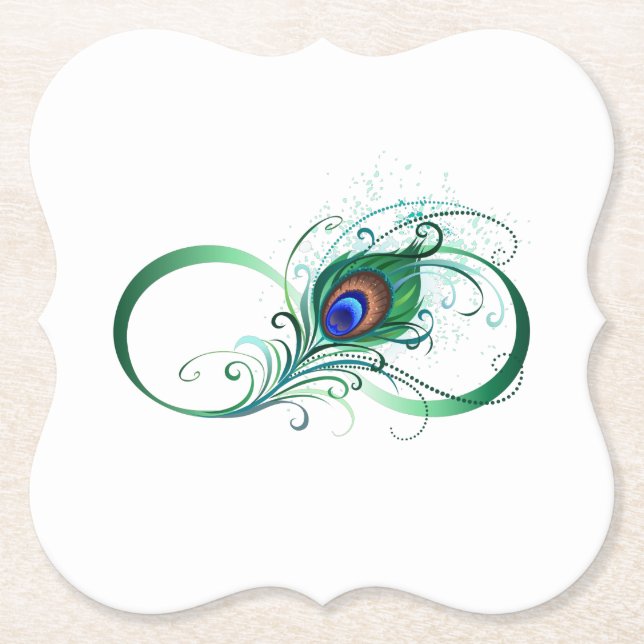 Infinity Symbol with Peacock Feather Paper Coaster (Front)