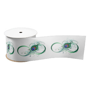 Infinity Symbol with Peacock Feather Satin Ribbon