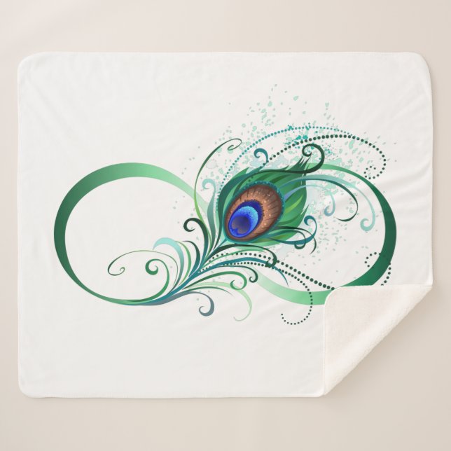 Infinity Symbol with Peacock Feather Sherpa Blanket (Front (Horizontal))