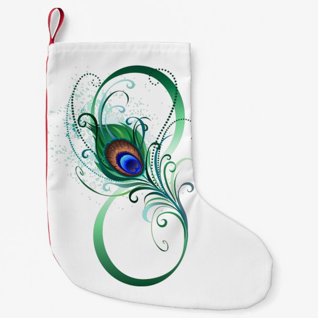 Infinity Symbol with Peacock Feather Small Christmas Stocking (Front)