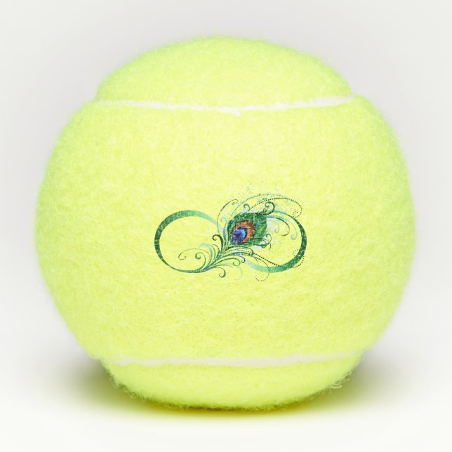 Infinity Symbol with Peacock Feather Tennis Balls (Front)