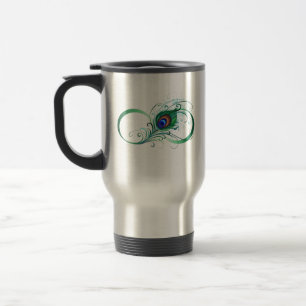 Infinity Symbol with Peacock Feather Travel Mug
