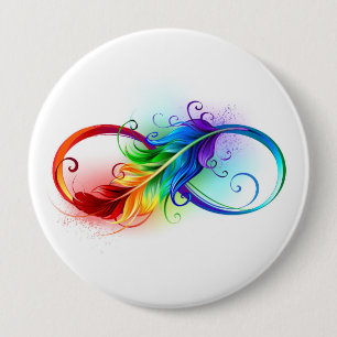 Infinity Symbol with Rainbow Feather 10 Cm Round Badge