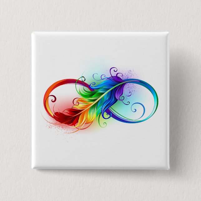 Infinity Symbol with Rainbow Feather 15 Cm Square Badge (Front)