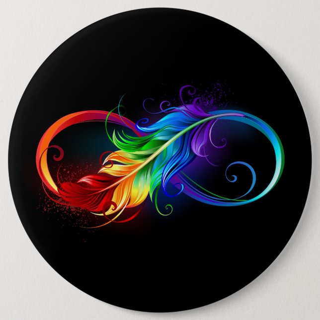 Infinity Symbol with Rainbow Feather 6 Cm Round Badge (Front)