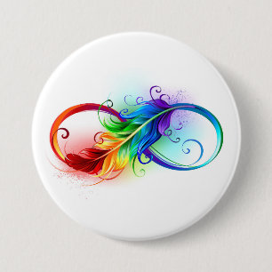 Infinity Symbol with Rainbow Feather 7.5 Cm Round Badge