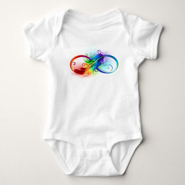 Infinity Symbol with Rainbow Feather Baby Bodysuit (Front)