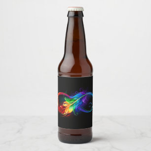 Infinity Symbol with Rainbow Feather Beer Bottle Label