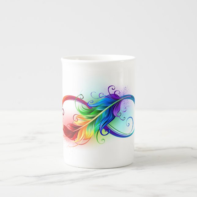 Infinity Symbol with Rainbow Feather Bone China Mug (Front)