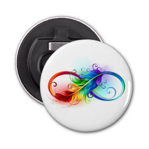 Infinity Symbol with Rainbow Feather Bottle Opener