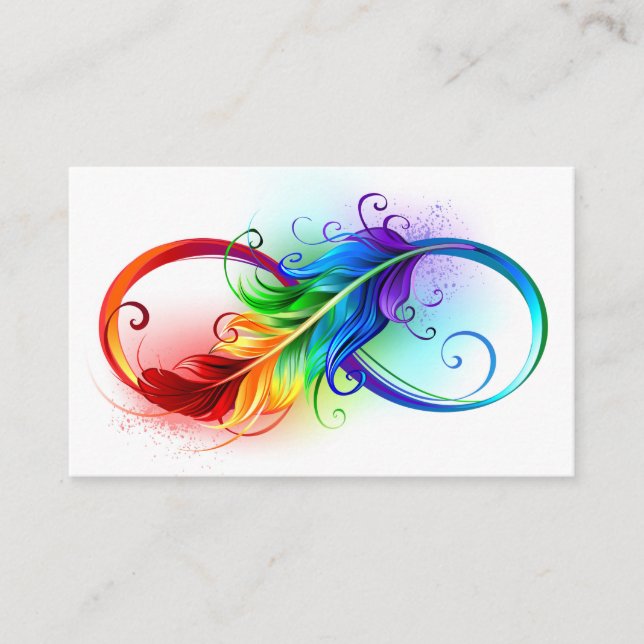 Infinity Symbol with Rainbow Feather Business Card (Front)