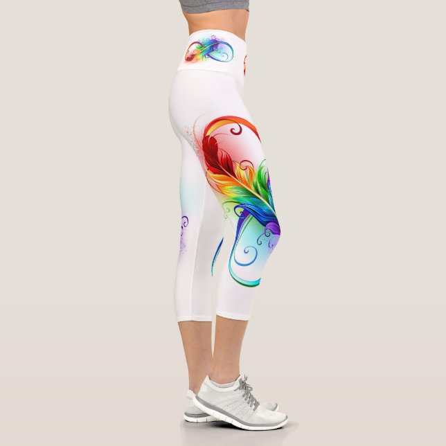 Infinity Symbol with Rainbow Feather Capri Leggings (Right)